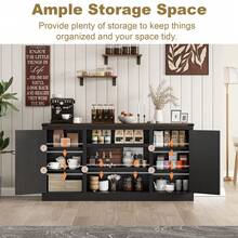 66"/75" Farmhouse Coffee Bar With Charging Station, Sideboard Buffet With Large Storage, Wood Storage Cabinet With Adjustable Shelves For Kitchen, Living Room - 查看 2