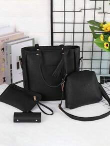 2026新款时尚四件套女士单肩包，优雅简约PU材质四件套韩版单肩包，大容量斜挎包，女士手提包，多色时尚甜美四件套组合包，女士手提包套装，时尚斜挎包和单肩包组合，纯色梅子纹理，涤纶内衬，可水洗，适合11个节日场合的完美礼物，邮递员必备，圣诞礼物