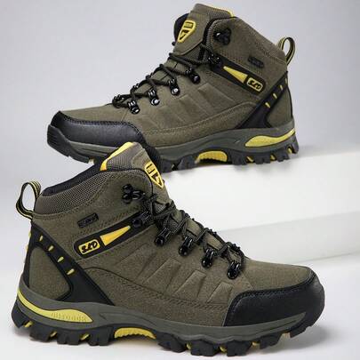 军绿色男士徒步靴，户外耐用徒步鞋，登山运动靴，高品质时尚休闲男士徒步靴（尺码 43-45，略偏大）