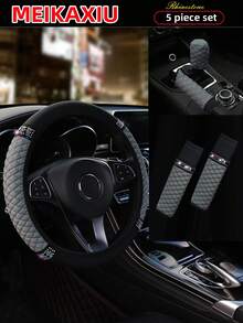 MEIKAXIU PU Leather Embroidered Rhinestone Bling Bling Car Accessories Interior Multi-Piece Set, Including Steering Wheel Cover, Handbrake Cover, Gear Shift Cover, Headrest Pad, Armrest Pad, Cup Holder, Shoulder Pad, Car Decor Set For Women - Leather Diamond - View 48