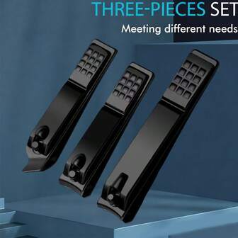 指甲钳套装 锋利不锈钢指甲钳和脚趾甲钳 黑色指甲剪 大号和小号 1/3 件套。