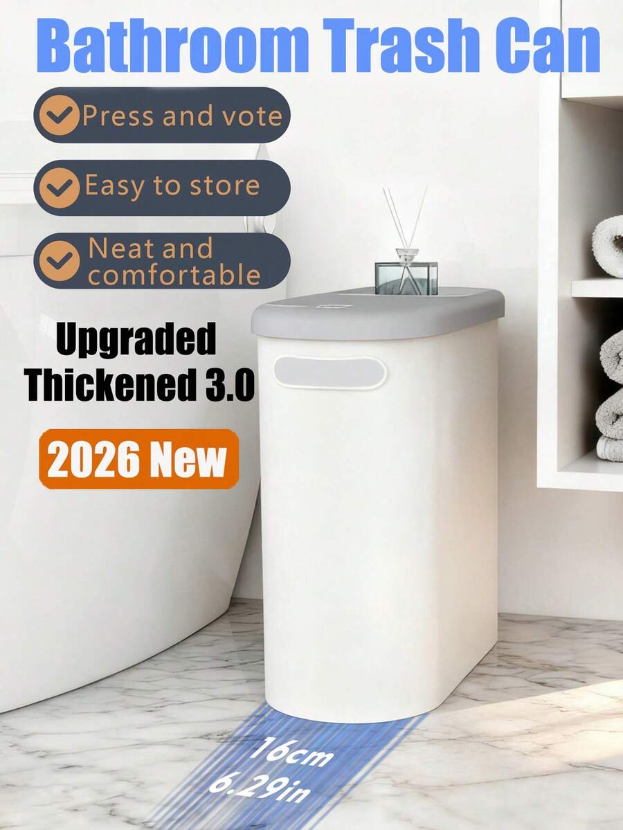 Cubo de basura para baño (1 unidad), de plástico pequeño y duradero con asa incorporada, fácil de limpiar, antioxidante, diseño compacto, ideal para espacios pequeños como baños, lavanderías y oficinas en casa. - bote de basura del baño - Ver 1