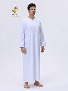 AL HARAMAIN 2025 Best Selling Latest Soft & Pilling-Resistant Material High-End Arabic Men's Robe. Moroccan Fashion Long Sleeve Round Neck Embroidered Design Prayer Robe, Men's Elegant Arabic Robe - Soft Long Sleeve Prayer Robe, Machine Washable, Suitable For All Seasons And Religious Occasions | Round Neck Design | Smooth Texture | Men's Traditional Arabic Robe, Moroccan Style Design