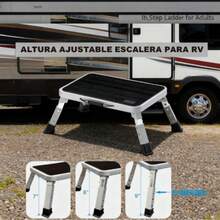 Taburete plegable, taburete ajustable con plataforma antideslizante, escalera con patas de goma gruesas para adultos o niños en la cocina, el dormitorio, la oficina, la autocaravana, con una capacidad de 150 kg. - Negro - Ver 7