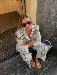 2026 Spring/Summer New Women's Striped Elegant Casual Long Sleeve Shirt & Button-Up Two Pieces Set - Multicolor - View 3