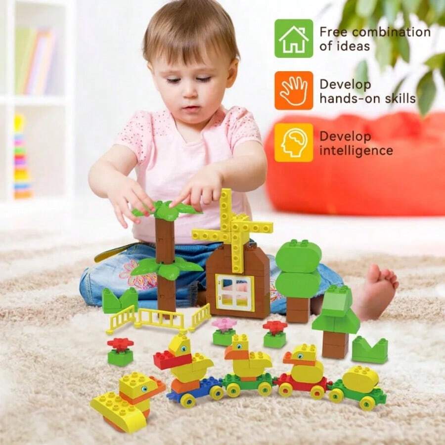 94pcs Children's Stacking Train Building Blocks, Duck Farm Big Particle Construction Toys, Suitable For Preschool Education - Multicolor - View 1