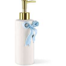 Hanade Ceramic Bow Soap Pump Dispenser Hand Lotion Liquid Dispenser Refillable For Kitchen And Bathroom Drative (Ribbon Blue),27473226 - 藍白色 - View 5