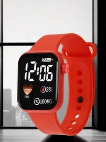 6/5pcs Set, Cute Cartoon Heart Shaped Digital Display Fashion Square Dial Watches, Bracelet, Necklace, Earrings, Ring Jewelry Set For Girls, Versatile For Christmas, Valentine's Day, Back To School, Birthday Gifts