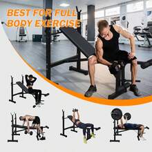 Banc de musculation, ensemble de banc de développé couché avec rack de squat et banc pour salle de gym à domicile, entraînement complet du corps - Noir - Voir 5