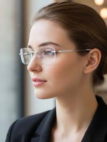 1 Paar Damen Randlose Metall Silberfarben Transparente Brille, geeignet für Outdoor-Aktivitäten, Geschäftsanlässe, Lesen, Straßenfotografie und Modeaccessoires. Kann mit Sehstärke-Gläsern ausgestattet werden. - A - Übersicht 1