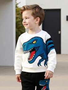2pcs/Set Boys' Cartoon Dinosaur Print Long Sleeve Crew Neck Sweatshirt And Letter Animal Print Casual Comfortable Pants, Fashionable Outdoor Sports Suit For Older Kids - Blue - View 4