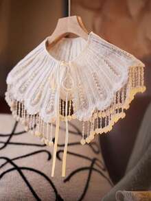 1 Stück schwer bestickter, perlenbesetzter und mit Quasten verzierter Dekorations-Schal, glänzendes Gewebe, Modezubehör für Frauen, geeignet für Hochzeiten & Festivals