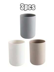 1pc Simple Solid Color Rinse Cup, Basic Plastic Tooth Brush Holder Cup, Minimalist Bathroom Cup, Bathroom Accessory - Multicolor - View 18