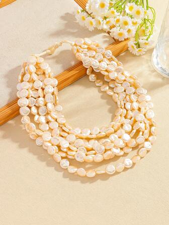 1 Exquisito collar de cuentas multicapa de estilo bohemio de moda, perlas de temperamento de alta gama multicapa, adecuado para el ocio diario y las fiestas de las damas.