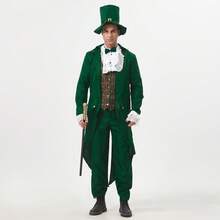 Costume de spectacle vert irlandais pour bal de smoking médiéval Halloween Saint-Patrick - Chemise Pirate 2 Blanche - Voir 4