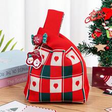 Christmas Knitted Gift Bag Candy Bag New Year Gift Bag Creative Gift Bag Retro Plaid Small Square Bag Christmas Eve Apple Bag Handheld - Nút thắt quà tặng màu xanh lá cây (không bao gồm phụ kiện) - Xem 2