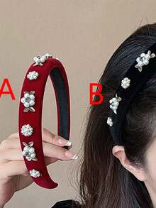 Elegantes 1 Stück Damen schwarzes breites Cut Out Herzform Schwamm Haarband mit Strass Dekoration Tiara, Haarspange Haarreifen Haarzubehör - Schwarz - Übersicht 8