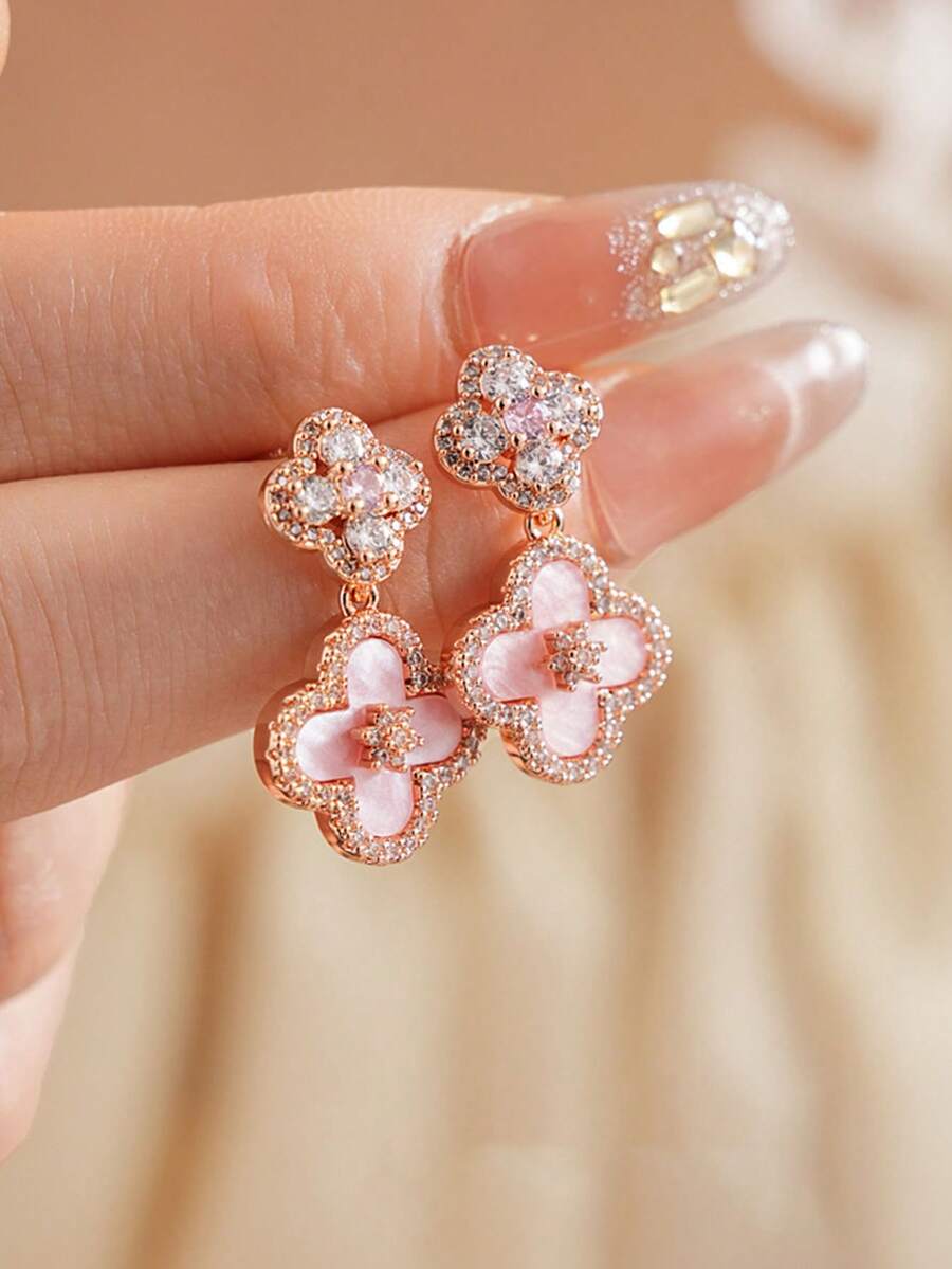2 đôi bông tai hình hoa khảm xà cừ, kiểu dáng thời trang, ngọt ngào và thanh lịch, trang sức cao cấp dành cho nữ. - Hoa tai xà cừ - Xem 1