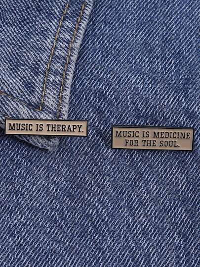 2pcs MUSIC IS THERAPY Enamel Needle Creative Quotes Brooch Jewelry Collar Badge Jewelry Gift For Friends