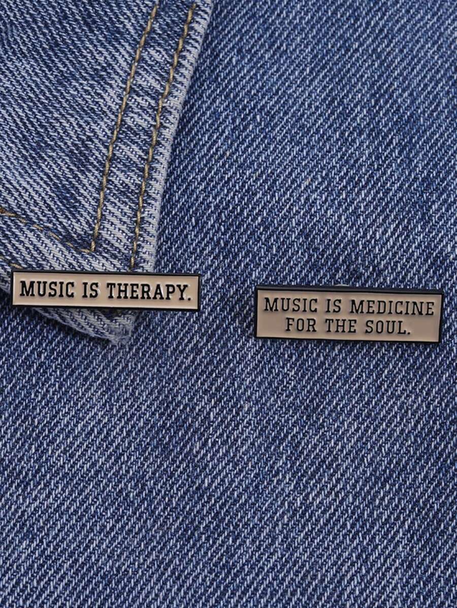 2pcs MUSIC IS THERAPY Enamel Needle Creative Quotes Brooch Jewelry Collar Badge Jewelry Gift For Friends - Multicolor - View 1