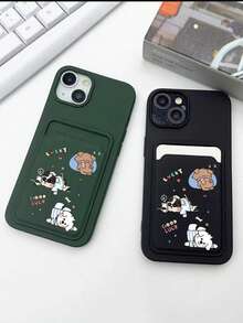 1pc Korean Cute White Line Dog Upgraded Magnetic Wallet Protective Case, Compatible With IPhone 17, 16 Pro, 13, 14, 12, 15 Plus Card Holder Stand Puppy Cover (Phone Case Not Included) - Multicolor - View 3