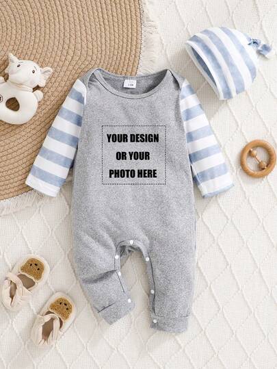 [Personalizado] Pelele de manga larga con capucha para bebé, admite patrones personalizados, nuevo traje de gateo de otoño/invierno, diseño con botones para facilitar el vestido, tela de punto, fácil cuidado, adecuado para nuevos padres, regalo perfecto para bebé
