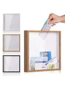 方形音乐会旅行照片盒，透明明信片和门票展示盒，家庭纪念品相框盒，时光碎片，音乐会门票，旅行存根，机票，货币收藏盒，音乐会纪念品门票夹，照片收纳盒，世界地图标记保存盒 - 彩色 - 查看 9