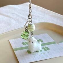 1pc Flocked Sheep Bag Charm, 3D Bag/Camera/Keychain Pendant Ornament, Gift Accessory - Green - View 8
