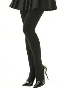 1pc Women's Semi-Sheer Tights, Thick Warm, High Waist Elastic Pants, 220g, Comfortable - 黑色 - 查看 6