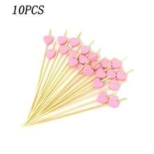 200/100/50/10pcs, 12cm Heart-Shaped Bamboo Skewers For Cupcakes, Fruit, Desserts, Salads, Cocktails, Wedding Decoration, Pink Heart-Shaped Cocktail Sticks, Sandwich & Appetizer Bamboo Toothpicks, Summer Party Supplies - Pink - View 9