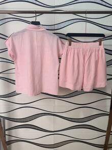 Women's Shirt And Shorts Set With Lining - 粉色 - 查看 4