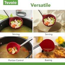 Tovolo - Cucharón de silicona con mango de acero inoxidable para cocinar enlatado, servir sopa, sopa, salsa, cuchara grande para utensilios de cocina, apto para lavaplatos, silicona sin , índigo(Cayena) - Multicolor - Ver 5