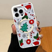 Funda navideña para phone 17 Pro Max (1 unidad), diseño de árbol, sencilla y elegante, con imán, compatible con los modelos 11/12/13/14/15/16/17//Pro/Plus/Pro y S22/223/824/S25/Ultra/FE, y compatible con carga inalámbrica. Ideal para regalar a amigos, también se puede usar en ocasiones especiales como Año Nuevo, San Valentín, etc. - Blanco - Ver 4