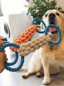 1pc Durable Braided Rope Dog Chew Toy, Interactive Tug Of War Toy, Suitable For Medium To Large Dogs - Multicolor - View 1
