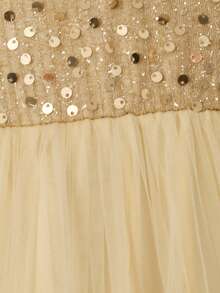 Vestido elegante de unicolor con lentejuelas y malla para niñas, primavera/verano - Champán - Ver 5