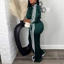 Women's Tracksuit Set, Casual LongSleeve Zip Up Jacket & Pants Set ForSpring & Fall, Women's Clothes For DailyWear - 墨綠色 - 查看 10