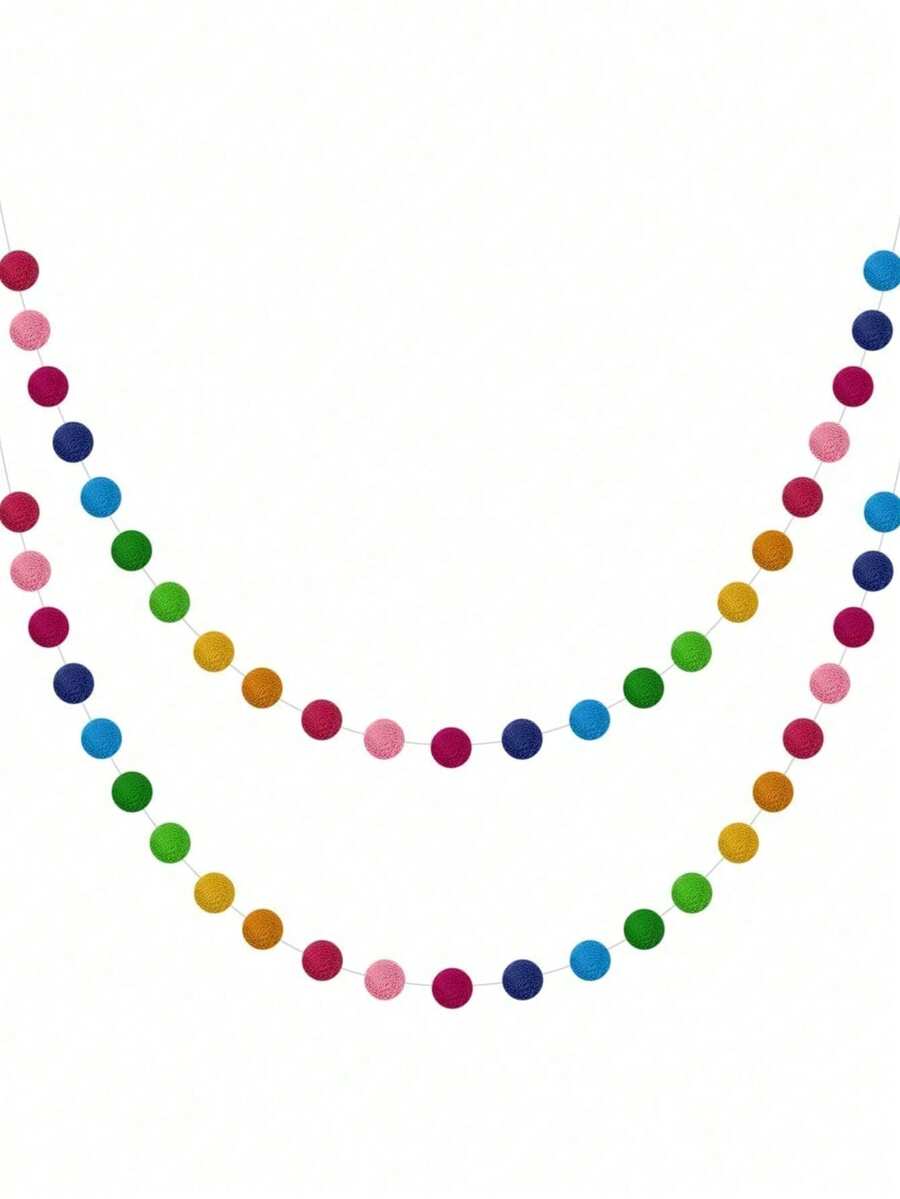Felt Ball Garland Colourful Pom Pom Garland Handmade Felt Ball Garland For Wall Christmas Tree Decoration (Rainbow) - Multicolor - View 1