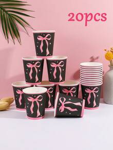 10/20/50个装粉色蝴蝶结一次性纸杯，可爱派对杯，适合女孩生日、迎婴派对、新娘送礼会、下午茶派对等场合 - 彩色 - 查看 15