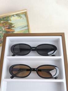 2 件椭圆形女士时尚眼镜，新款小框 Y2K 风格，适合夏季海滩度假、户外、旅行，适合返校季的学院风 - 2PC(黑灰 黑茶) - 查看 5