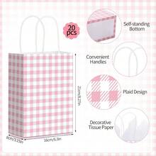 320 Pcs Pink Gift Bags With Handles Pink Gingham Party Plies Treat Goodie Bags With Tissue Paper For Baby Shower Decorations Birthday Party 6.2x3.1x8.3 In - 粉紅格子 - 查看 2