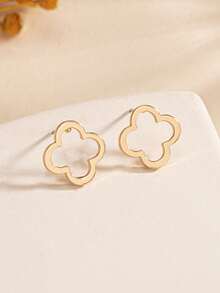 1對簡約優雅鏤空幸運四葉草吊墜耳環