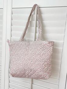 1 PC Printed Floral Patchwork Women Elegant Casual Quilted Shoulder Tote Bag Portable Large Capacity Shopping Bag Mommy Bag, For Office Commuting Travel And Vacation Essentials Cosmetics Makeup Toiletry Storage Bag, For Mobile Phone, Wallet, Sanitary Napkins, Keys, Laptop Computer, Wired Earphones, Earpods, Headphones, Charger, Lipsticks, Perfume, Skin Care And Beauty Products, Friend Gift Holiday Gift, Gifts For Women, Christmas Gifts, Gift Ideas For Women