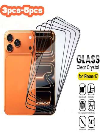 3-5 Stücke/Packung Handy Bildschirmschutz/Schwarz & Weiß Bildschirmschutz/Gehärtetes Glas Folie/Kratzfest/Fingerabdruckfest/Hohe Transparenz/Kompatibel mit iPhone/Handyzubehör/Bildschirmschutz/ 17/17 Pro/ 17 Pro Max/17 Air/16/16 Plus/16 Pro/ 16 Pro Max/15 Pro/15 Pro Max/14/Pro Max