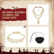 Brikabia Womens Pirate Costume Set With Pirate Head Scarf Eye Patch Necklace Waist Chain For Women Halloween Cosplay Outfi - đen - Xem 4