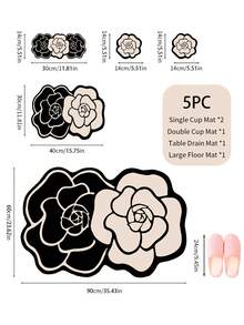 5pcs Fashion Silicone Bathroom Mats - Soft Non-Slip Round Shower Mats With Rubber Backing, Knitted Surface, Rectangular Bathroom Mats For Home - Multicolor - View 13