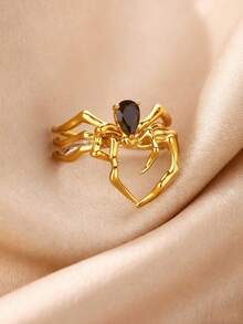 1Pc Punk Style Spider Open Ring For Women Girls Diablo Style Black Zirconia Finger Ring Halloween Accessories Fashion Jewelry