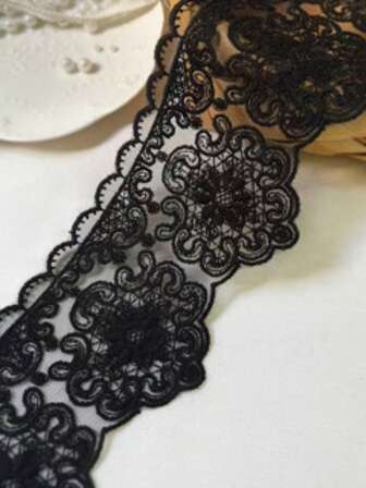 1 Yard Black Lace Trim, 8cm Wide, DIY Lolita Decorative Material