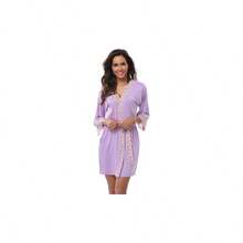 de bao suave tipo kimono para mujer, manga larga, ligera, con bolsillos - 2XL + P - Morado claro - Ver 6