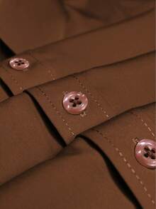 男士正式纯色长袖单排扣衬衫 - 棕色 - 查看 5