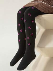 4 Pairs Girls' Heart & Bow Print Tight Leggings, High Density Knit, All Season - Multicolor - View 21